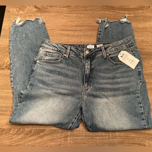 Time and Tru Denim - NWT Blue Denim Jeans, distressed hem, 14